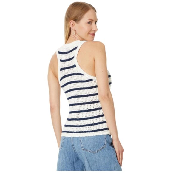 Madewell Crochet-Knit Crewneck Sweater Tank Ivory/Navy Blue XXS NWT - Picture 2 of 7